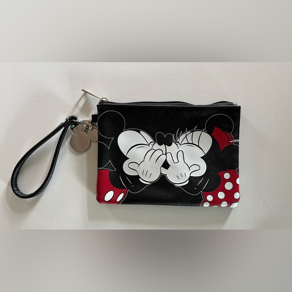 Disney's Mickey & Minnie Mouse Black Wristlet with silver charm